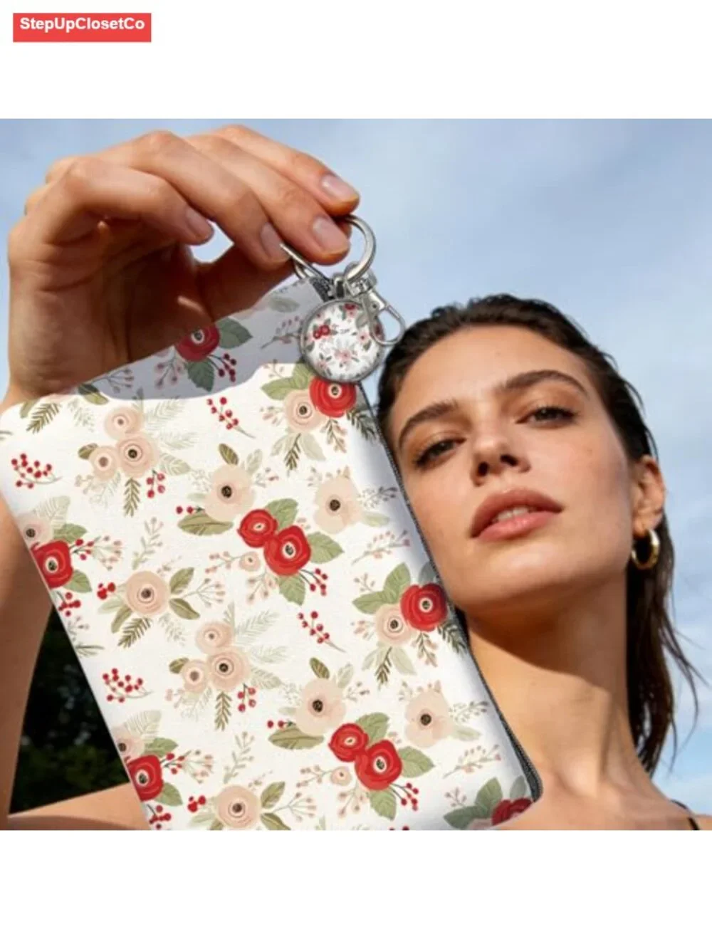 Bulk 12 Canvas Cosmetic Bags with 12 Keychains Wildflower Toiletry Organizer